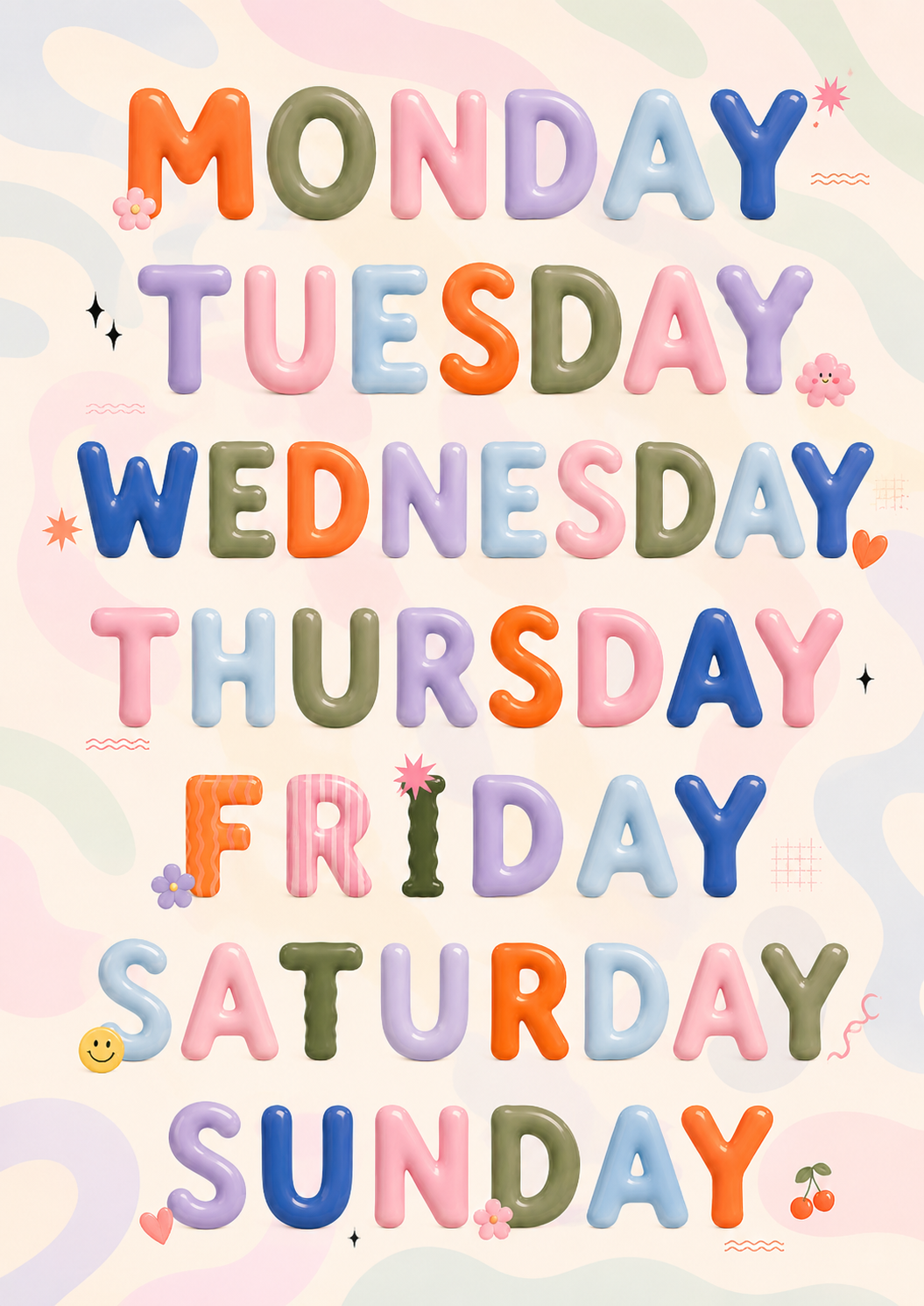 Days of the Week Bubble Print
